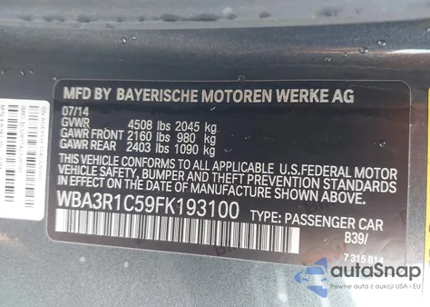2015 BMW 435I z USA, uszkodzony, nr VIN WBA3R1C59FK193100